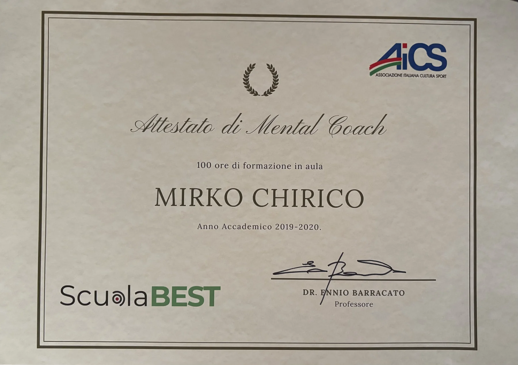 Attestato di Mental Coach, AICS / Scuola BEST